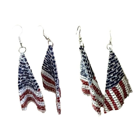 New American Flag Earrings Drop Dangle Stars Stripes Patriotic July 4 Ve… - Picture 4 of 12